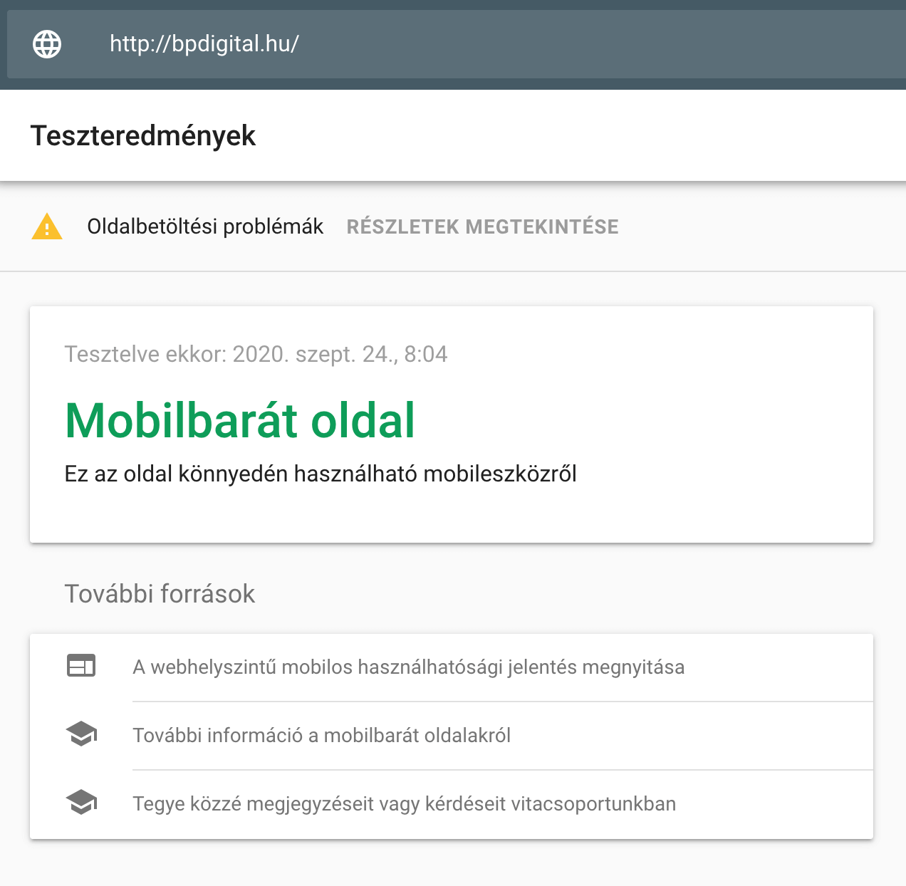 Mobile barát teszt