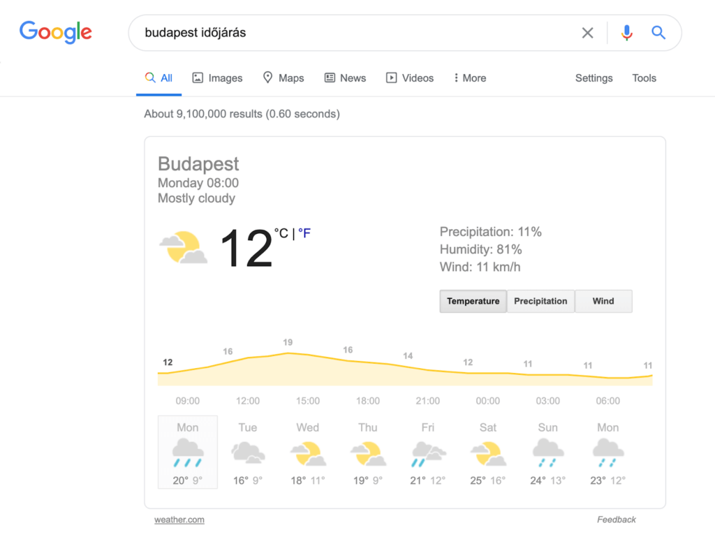 Budapest időjárás Google keresés