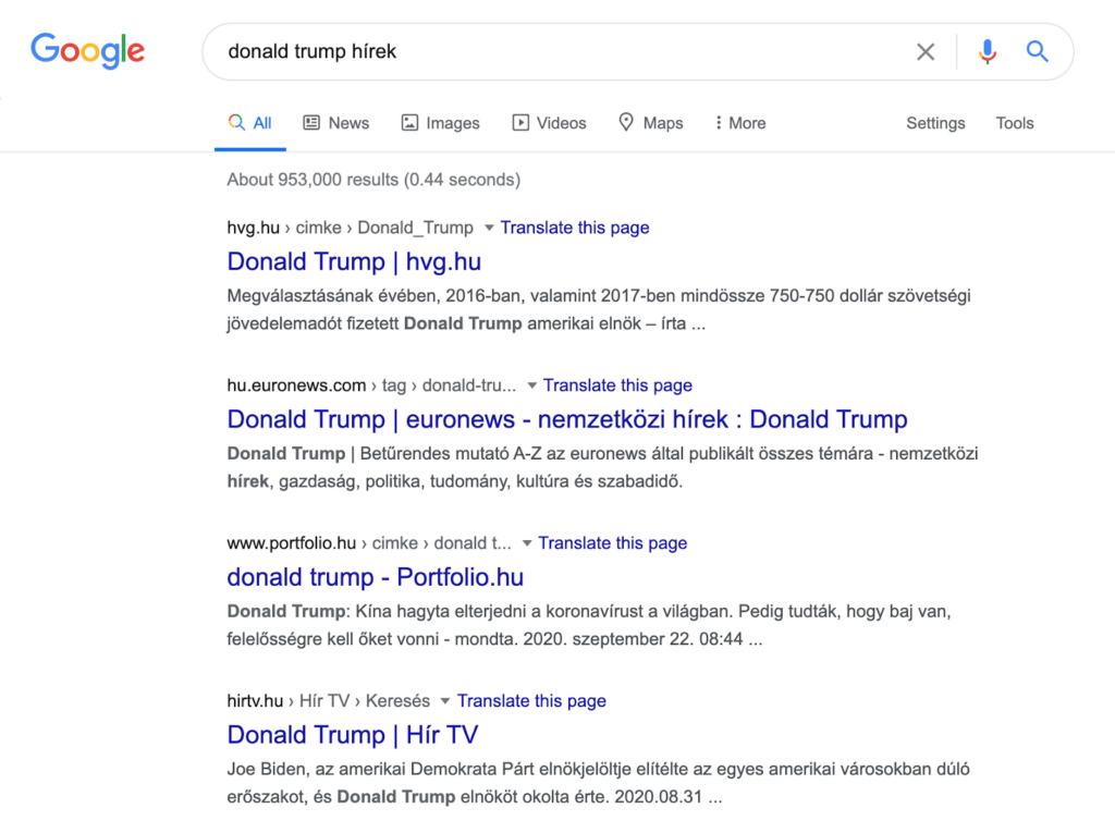 Donal Trump Google keresés